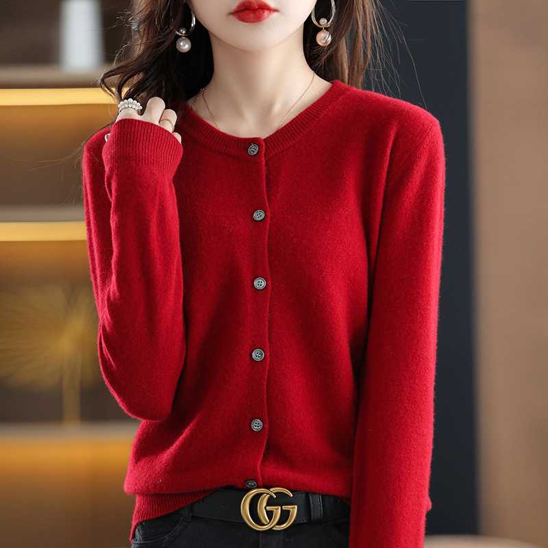 Wholesale Thin Round Neck Cardigan Sweater Women's Jacket Spring and Autumn Loose Casual Long-Sleeved Top Slimming