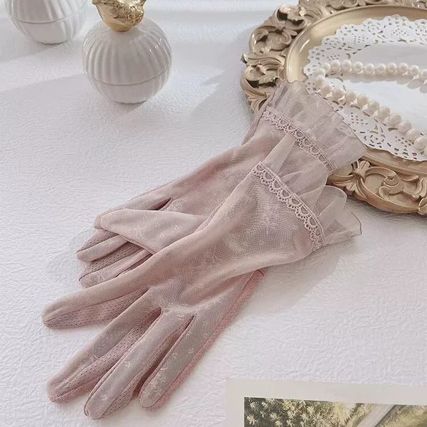 Sun Protection Gloves for Women, Anti-Slip, Ice Silk, Outdoor Cycling and Driving, Summer Lace, Thin, High Elasticity, Touch Screen, Breathable, Skin-Friendly