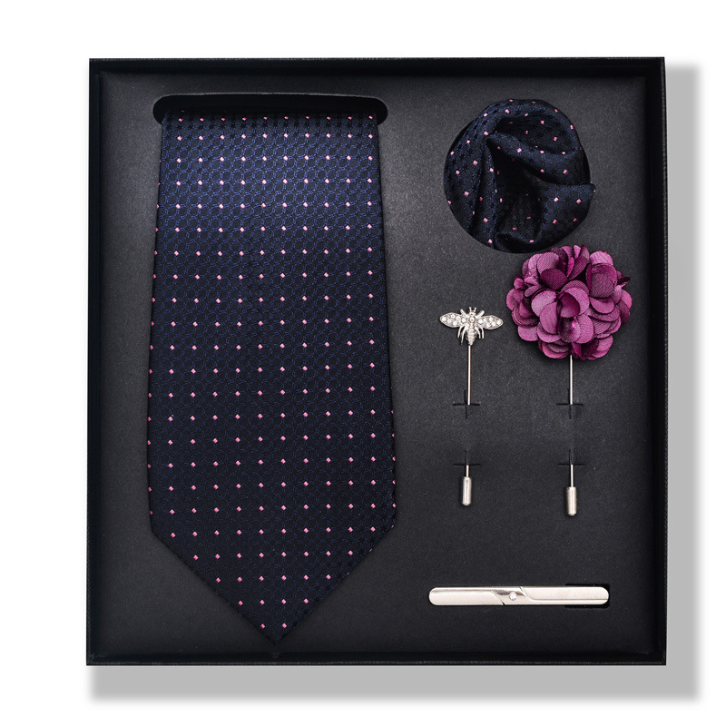 2024-es új divatos, divatos nyakkendő, üzletember, divatos tiszta színű, csíkos kesudió nyakkendő, 6 részes díszdobozban négyzet alakú sál nyakkendőkapcsos mellszett_voghion.com