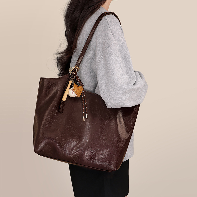 Túi tote nữ cỡ lớn phong cách vintage đi làm — màu cà phê