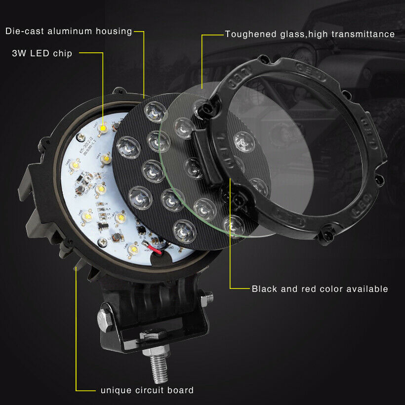 Transfronterizos para automóviles luces de trabajo LED 51W / 17LED blanco redondo cruzado faro 7 pulgadas