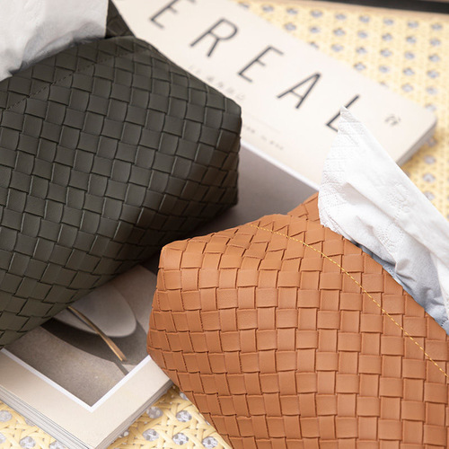 Home Light Luxury High-End Woven Texture Leather Paper Towel Box Car Living Room Bedroom Paper Towel Set Napkin Storage