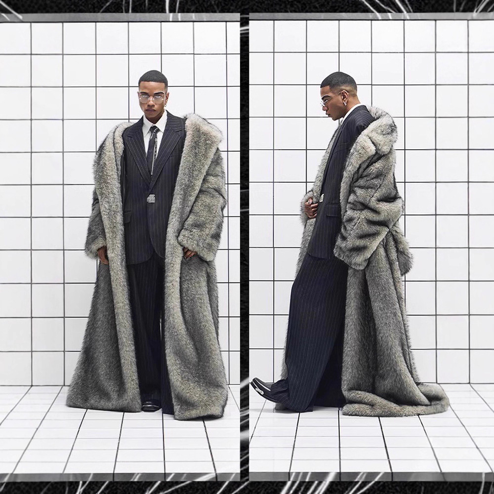 Amazon Cross-Border Aliexpress Fur Manufacturer Artificial Fur Russian Long Warm Business Men's Jacket Coat