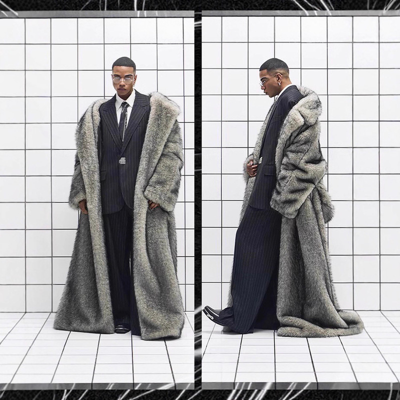 Amazon Cross-Border Aliexpress Fur Manufacturer Artificial Fur Russian Long Warm Business Men's Jacket Coat