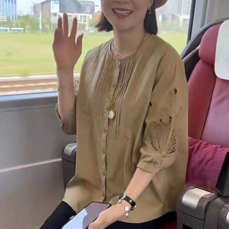 法式镂空刺绣衬衫女装2025夏季新款时尚减龄小衫妈妈时髦气质上衣|undefined