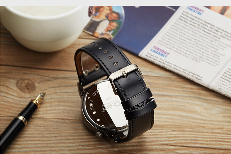 110g Weight Coated Glass Mirror Material Genuine Leather Strap Material Watch Classification Pointer Display Type Buckle Buckle Style Round Dial Shape Holiday, Street Occasion Electronic Movement Solid Color Pattern All Seasons Season Men's Gender Retro, Streetwear Style Retro Streetwear Solid Color Buckle Electronic Watch 5