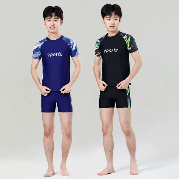 Nabeimei 2026 Style Two-Piece Swimsuit for Teenagers, Solid Color Swimsuit for Middle and High School Students, Swimming Training