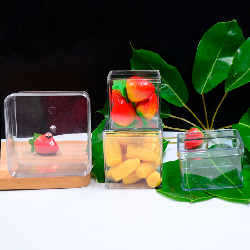 En stock caja de plástico cuadrado de almacenamiento de alta caja de dulces de boda transparente
