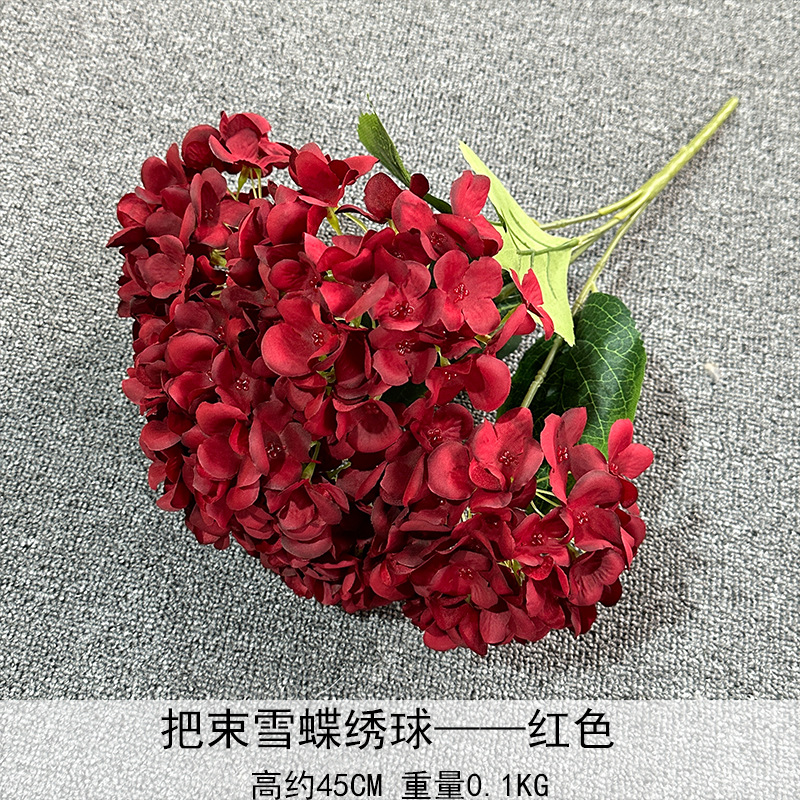 Celebridad en línea 5-cabeza macaron Hortensia flor artificial tela de seda hotel boda Boda arreglo floral decoración flor falsa transfronteriza