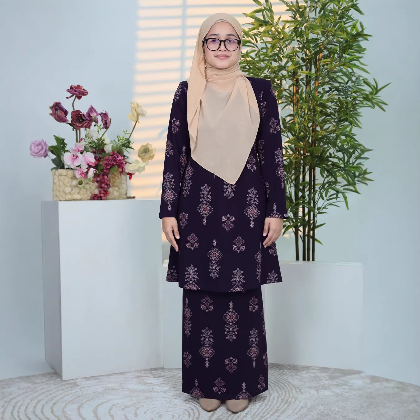 Elegant Maxi Dress for Women Modest 3D Floral Print Long Sleeve Abaya Muslim Prayer Daily Wear S-5XL Polyamide Blend_ecoleips.com
