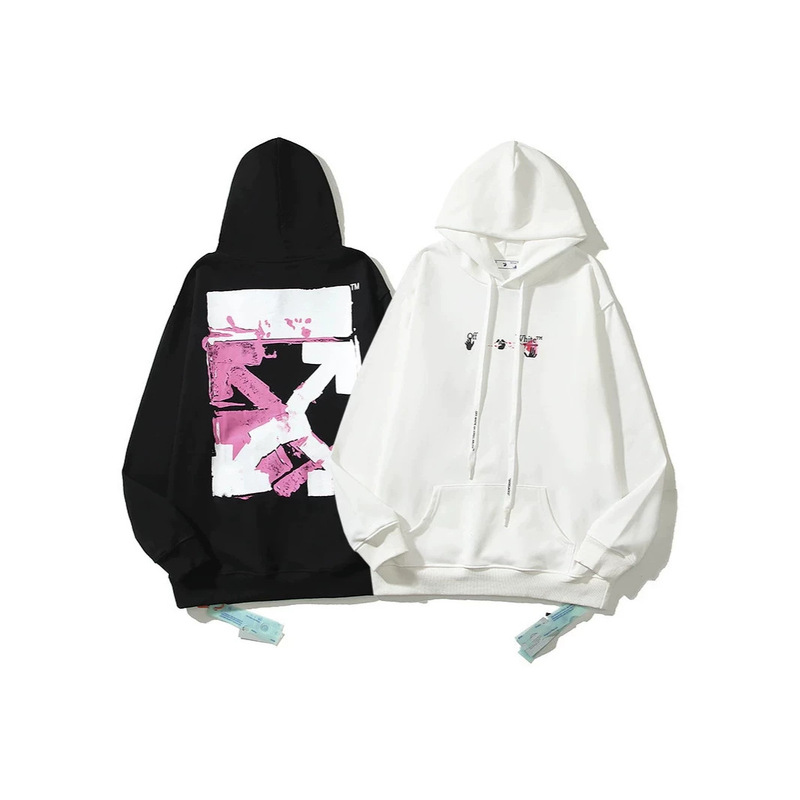 Off-White Colorful Graffiti Painted Cross Arrow Crewneck Sweatshirt with Small Hand Logo on the Chest, Terry Cloth Couple Sweatshirt