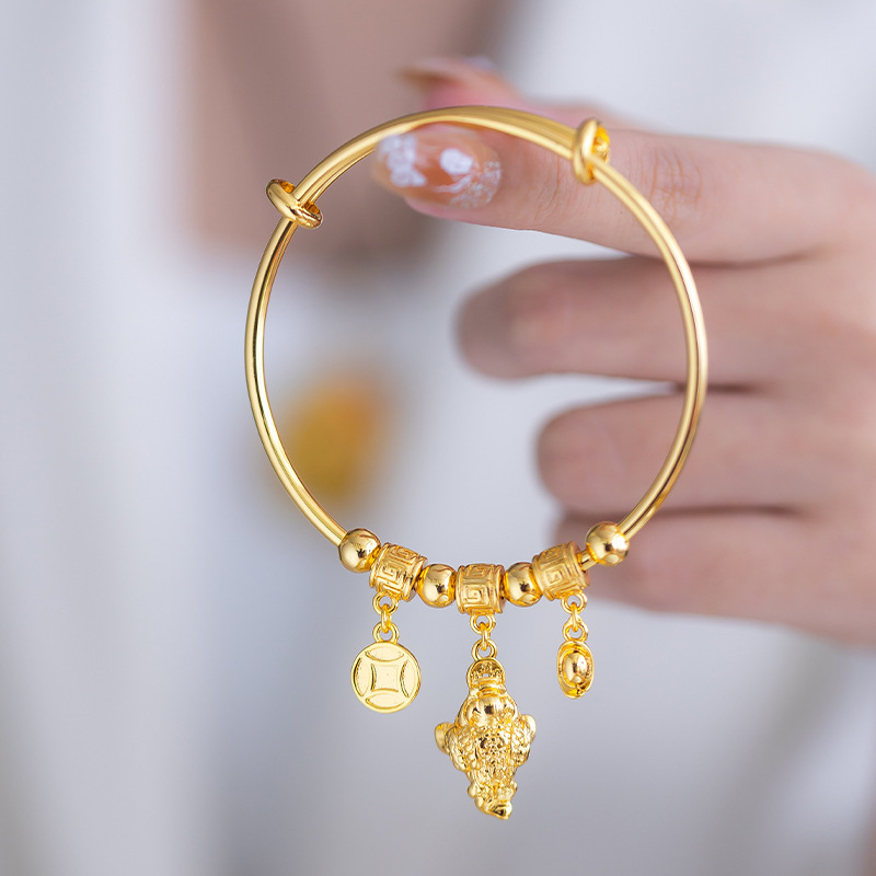 New Chinoiserie Golden Toad Ingot Push-Pull Bracelet Sand Gold-Plated K Copper Coin Ingot Golden Toad Bracelet
