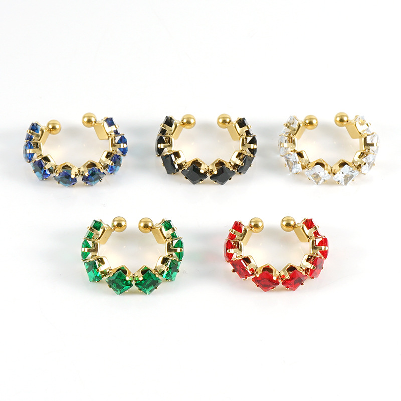 Anillo cuadrado de circón de moda europea y americana de acero inoxidable transfronterizo INS estilo diseño titanio acero 18K diamante-incrustado anillo abierto hembra