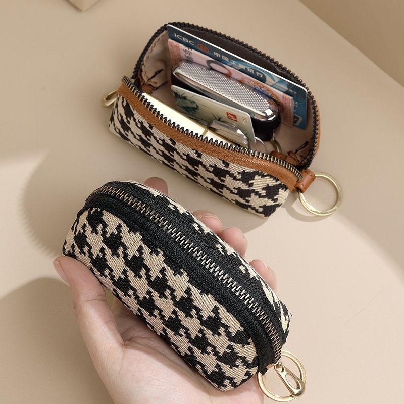 Houndstooth Pattern Compact Wallet Coin Purse for Women, Mini Coin Holder, New Popular Model, Exquisite High-End Niche Design