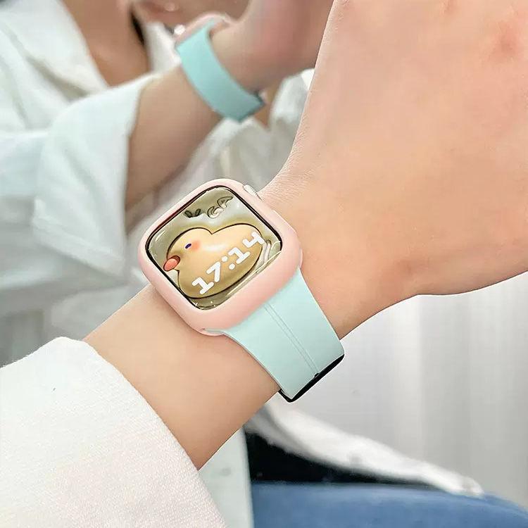 Correa de reloj Apple aplicable iwatch10987Ultra silicona líquida con hebilla plegable magnética carcasa protectora de caramelo