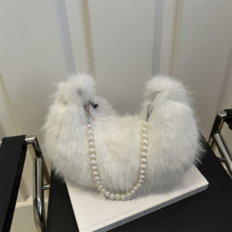 Bolso de moda simple de lana de invierno 2024 nuevo estilo de moda de lana de chapa de cadena baja bolso de hombro bolso de mujer