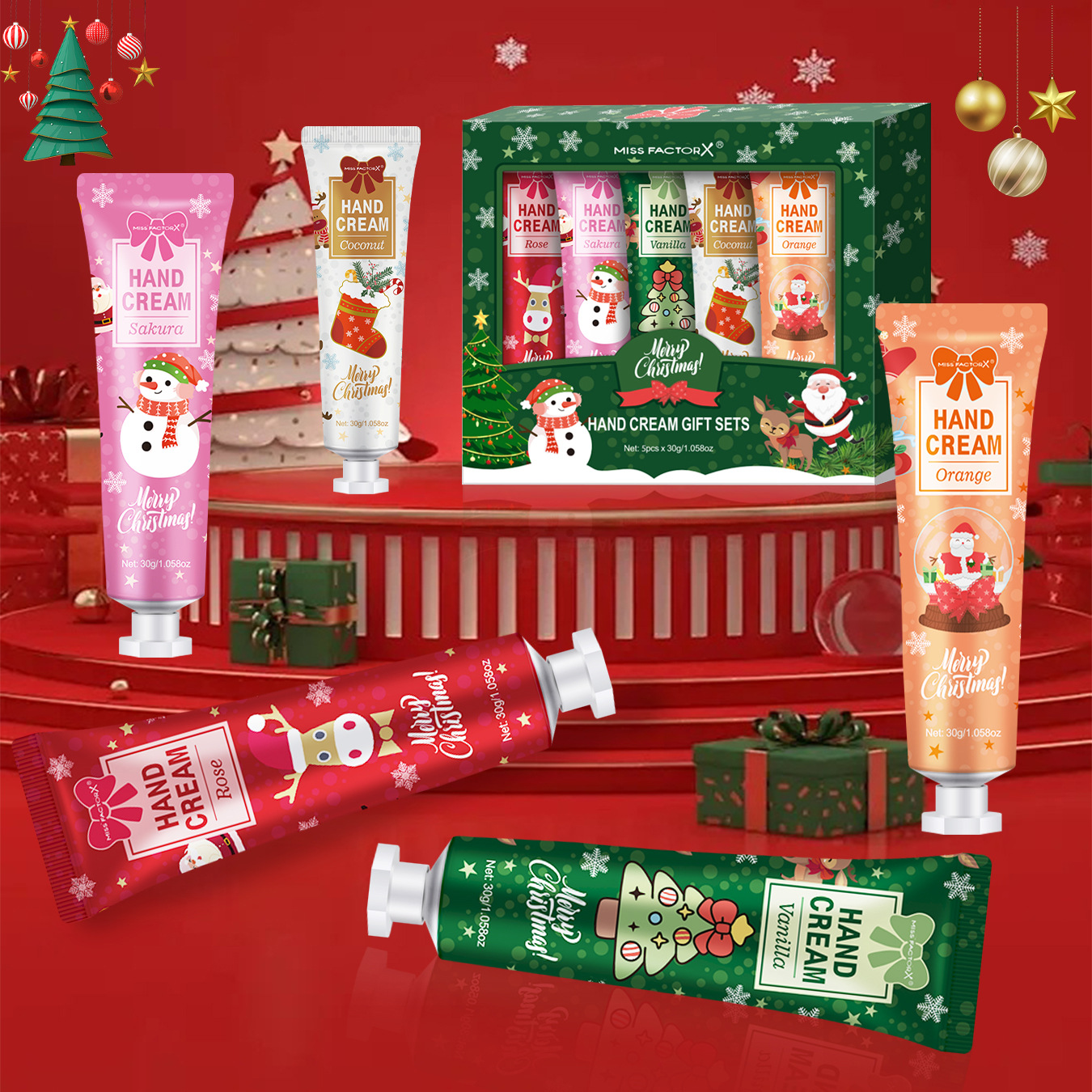 Cruce de fronteras exclusiva 5 sabores Navidad mano crema de paquete de hidratación profunda perfumado cremoso de textura perdurable