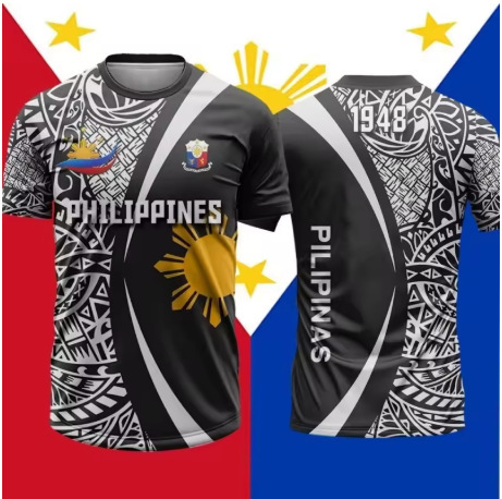 3D printed Filipino tribal flag men's T-shirt, patriotic pattern T-shirt, summer fashion round-neck short-sleeve T-shirt
