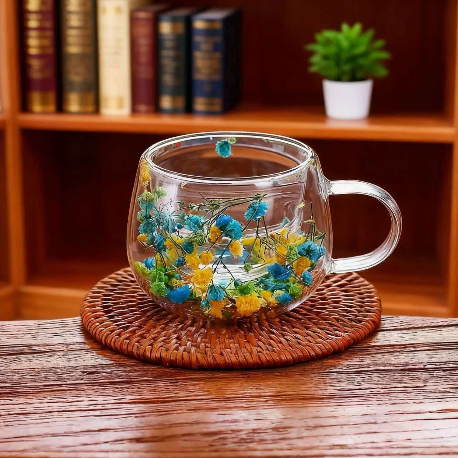 Tasse isotherme avec fleurs séchées créative mug de bureau_voghion.com
