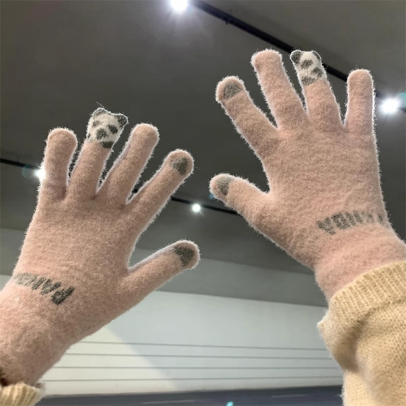 小熊猫可爱加绒加厚手套女ins保暖学生骑车防风防寒可触屏冬季男|undefined