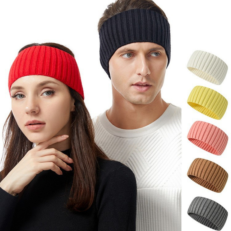 Solid Color Wide-Brimmed Knitted Outdoor Sports Headband for Women, Forehead Protection Headband, Running and Fitness Sweat-Absorbing Headband, Anti-Sweat Band