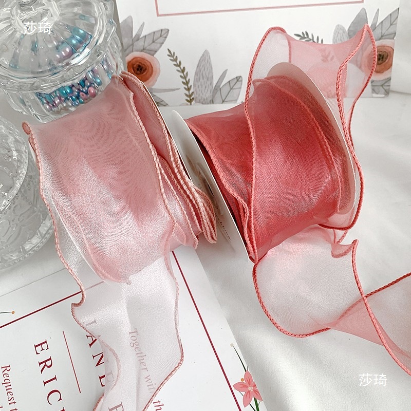 6cm珠光欧根纱鱼尾纱带缎带丝带织带布条diy手工蝴蝶结礼盒发饰