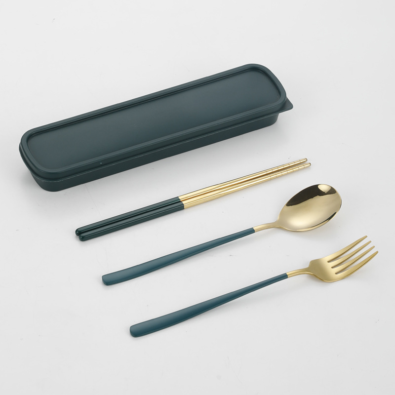 304 vajilla de acero inoxidable cuchara coreana tenedor palillos estudiante portátil conjunto de tres piezas traje creativo regalo puede ser logotipo personalizado