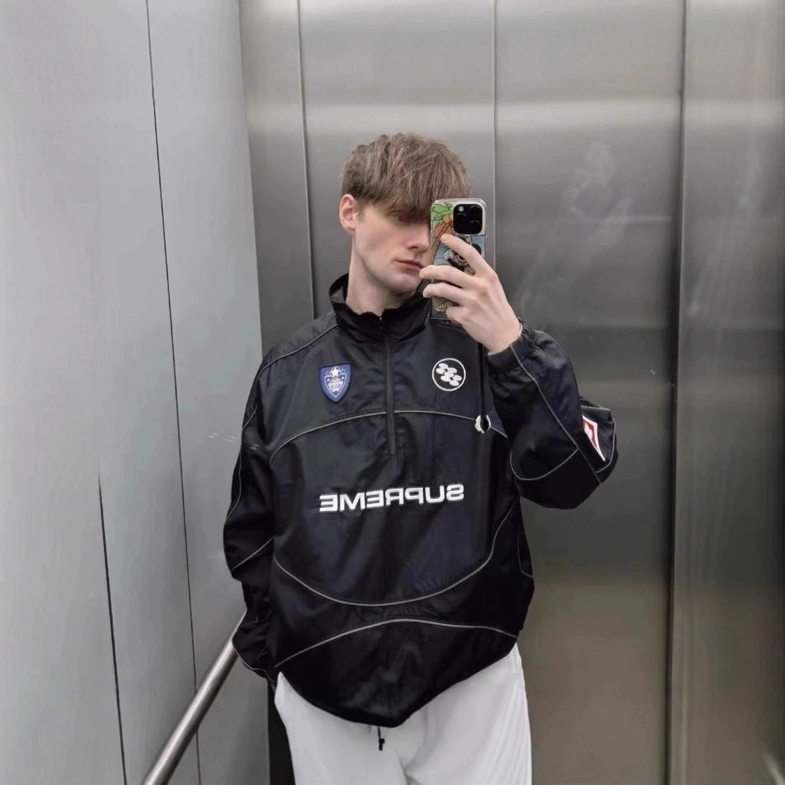 Куртка-ветровка 25S в европейско-американском стиле, с молнией до середины груди, в стиле пэчворк, нишевая, трендовая, для уличного спорта, повседневный костюм