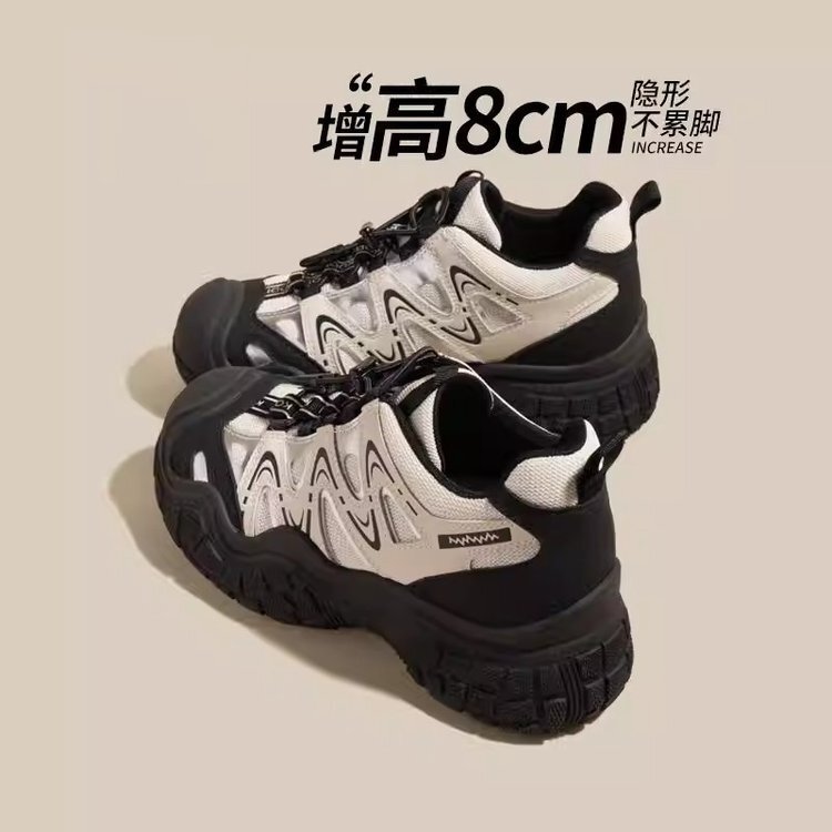 8cm Height-Increasing Dad Shoes for Women 2026 New Style Ugly-Cute Thick-Soled Sports Casual Shoes Pink Outdoor Hiking Shoes