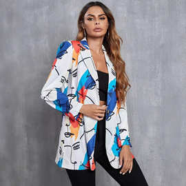 女士欧美2023外套小新款印花休闲时尚西服潮流速卖通图片色有吊牌