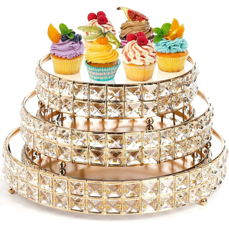 Cross-Border European Round Crystal Mirror Cake Stand Wedding Party Supplies Pastry Fruit Plate High-Value Cake Decoration