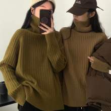 慵懒风高领毛衣女2023冬季韩版坑条设计感加厚针织衫打底针织上衣