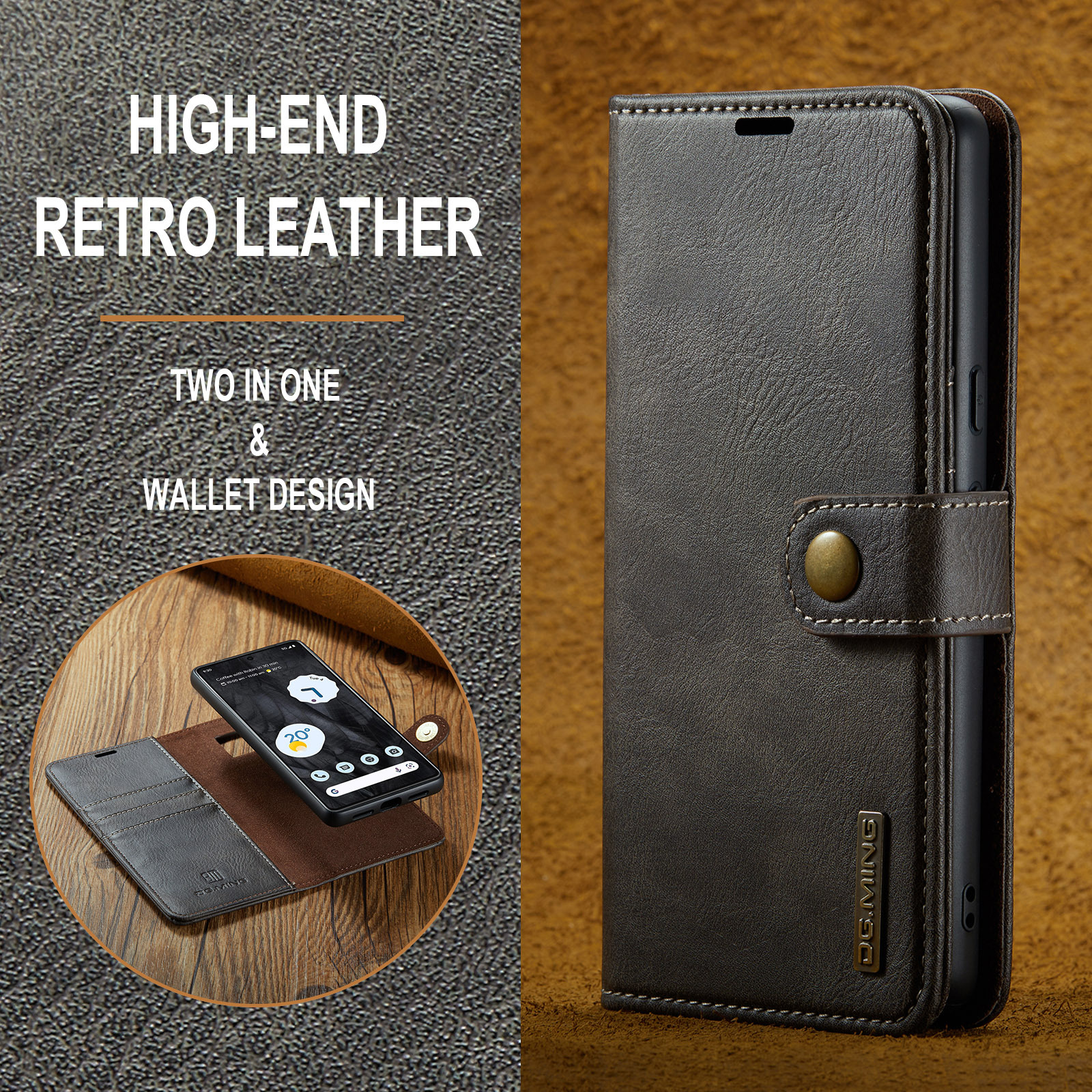 Gilt für Google Pixel 8 Pro Zwei-in-Eins-Hülle aus geteiltem Leder Pixel 8 magnetische Telefonhülle Brieftaschen-Schutzhülle_voghion.com