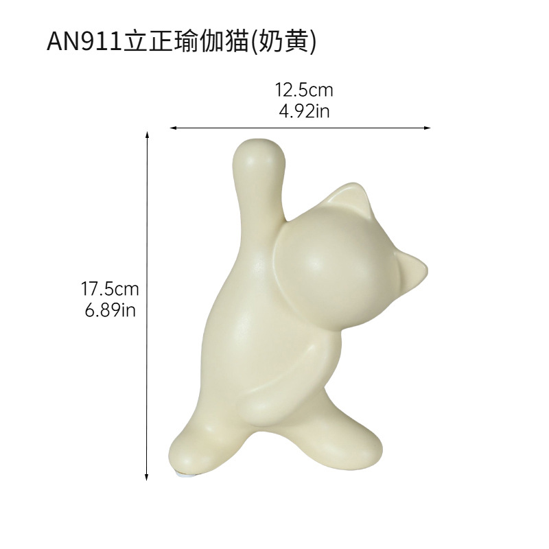 Ins cream viento adorno de gato de cerámica invertido sala de estar mueble de TV mueble de vino para el hogar escritorio decoración suave creativa