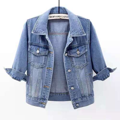 Women's Short Sleeve Denim Jacket - Spring and Autumn Season New Arrival, Korean Style, Fitted and Slimming, Open-Front Blazer, Versatile Top, In Stock