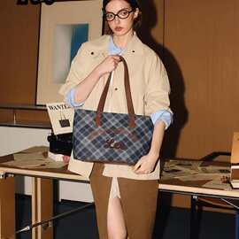 Lee秋冬新款格纹托特包女大学生单肩包通勤休闲包时尚百搭手提包