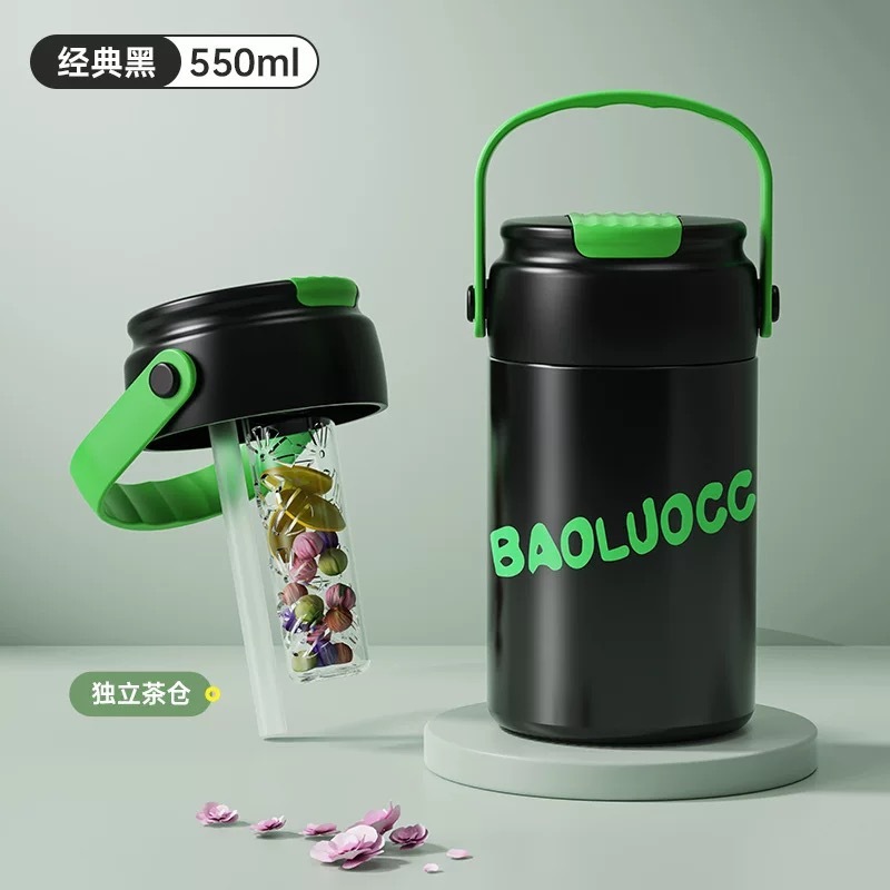 軽豪華油絵高颜値ストローカップ携帯大容量ステンレス保温カップ茶水分離泡カップ携帯|undefined
