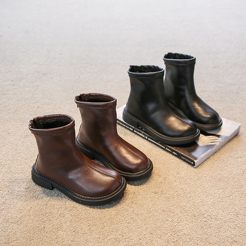 Girls' single boots  autumn and winter new Korean style simple medium and large children's fashionable and slim boots girls' British style Martin boots