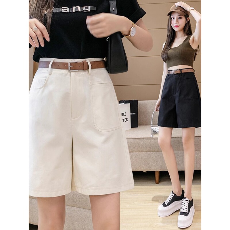 Hong Kong style suit shorts women's summer thin 2025 high waist loose wide leg pants casual straight pants A3709