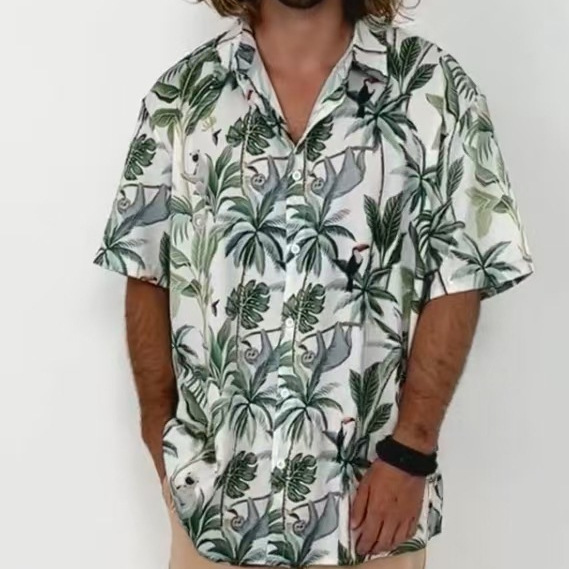 Hong Kong-style Loose Short-sleeved Flora Shirt Men's Hawaiian Thai Seaside Beach Shirt Japanese Style Ins Sopped Trendy Top