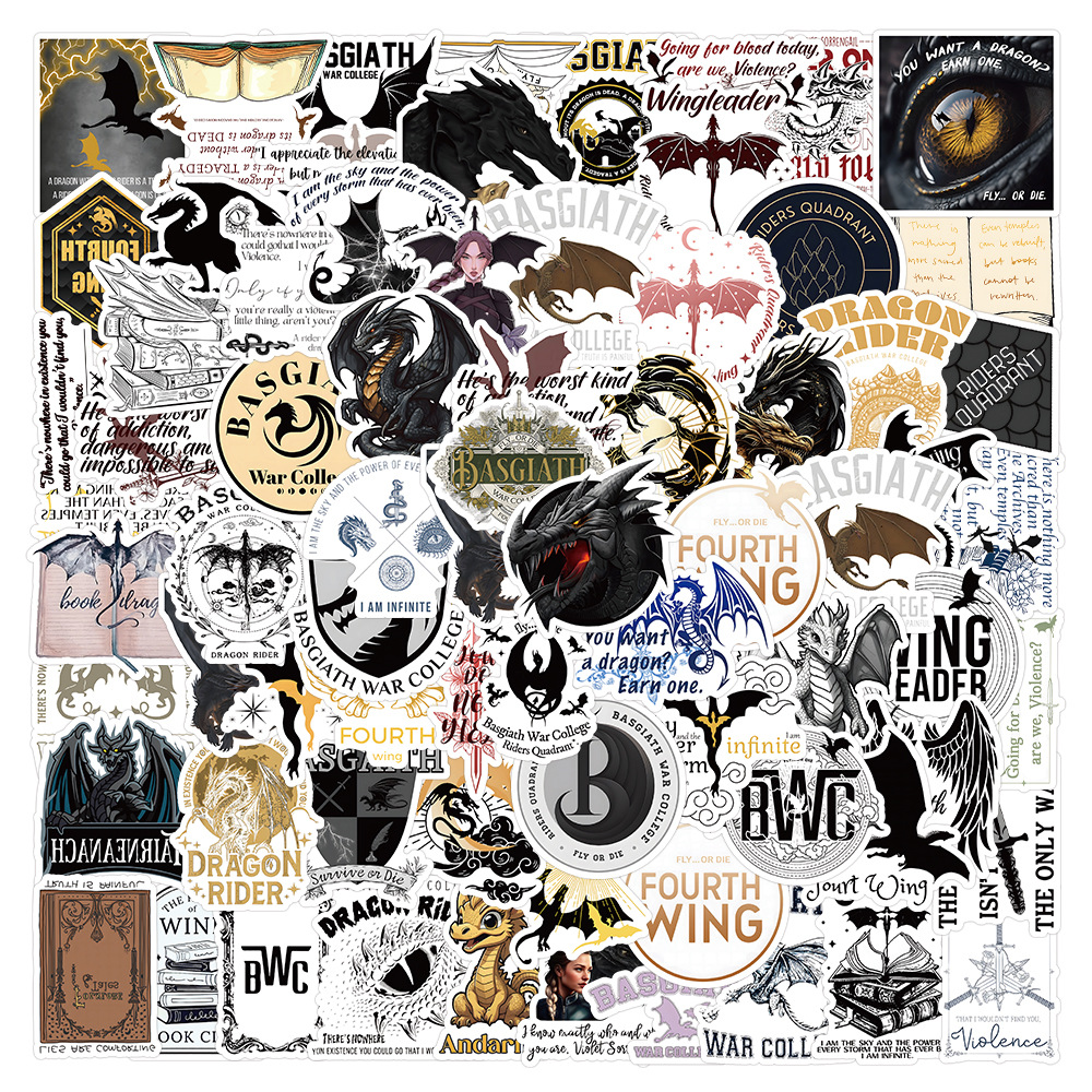 100张跨境第四翼漫画联名同款炫酷贴纸 装饰笔记本手机壳滑板贴画