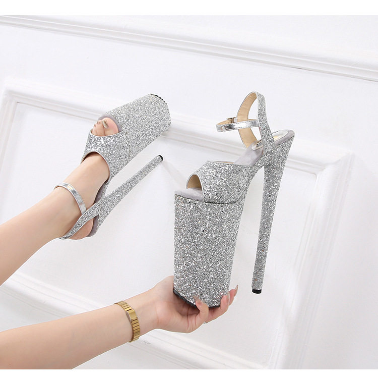 Giày sandal nữ gót nhọn 26 cm đế platform quai ngang — Màu bạc, Màu vàng, Màu đen, Màu đỏ chi tiết 18