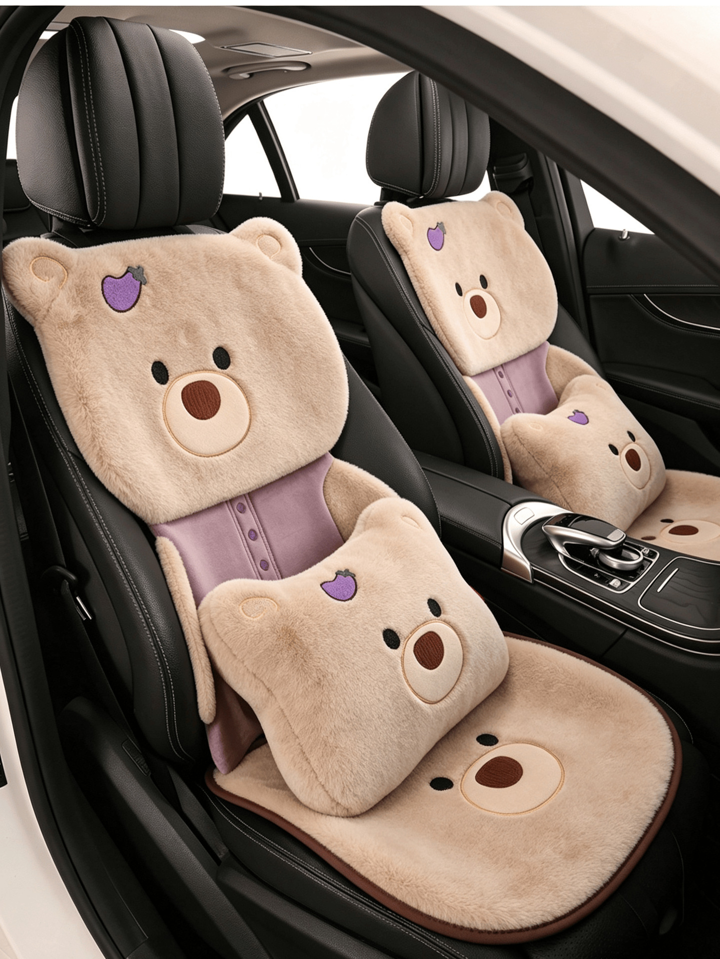 2026 new car seat cushion, winter plush and thickened, cute bear design, floor mat for winter warmth, rear seat cover
