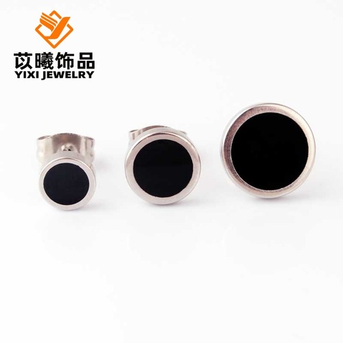 Korean-style fashionable round black dumbbell thin needle titanium steel minimalist men's earrings wholesale Amazon best-selling cross-border accessories