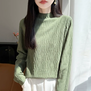 2026年秋冬新款安迪绒半高领针织衫长袖女提花宽松套头打底衫上衣