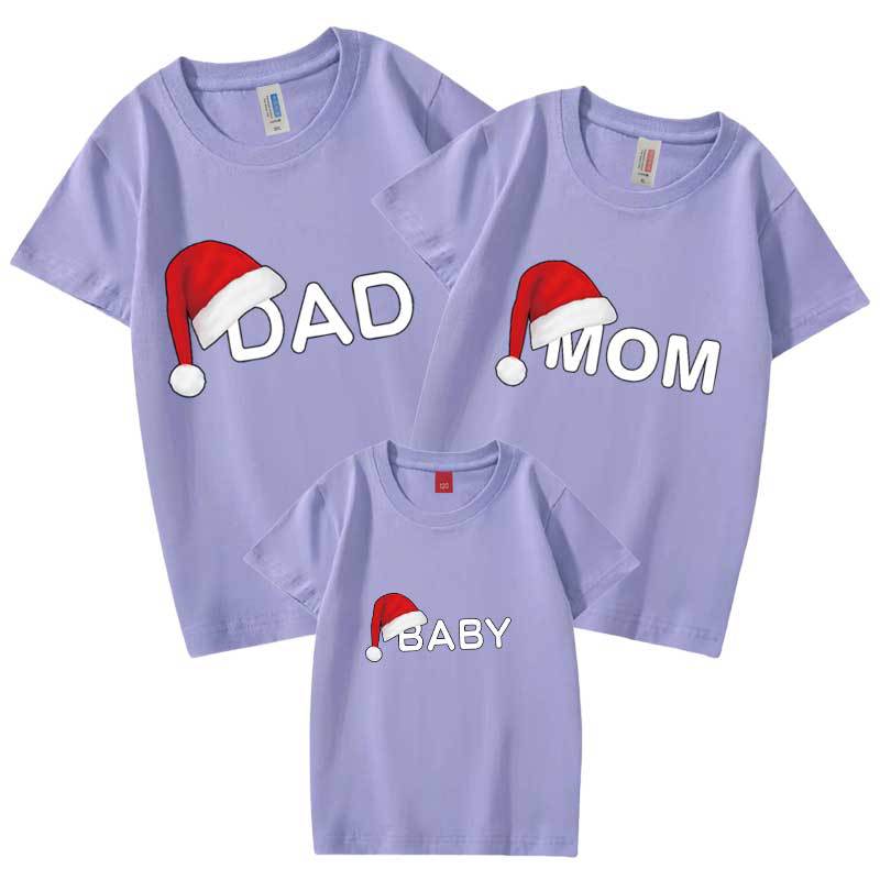 Verano inglés sombrero de Navidad refinado algodón padre-hijo ropa de clase ropa impresa ropa para niños manga corta cuello redondo Camiseta entrega al por mayor