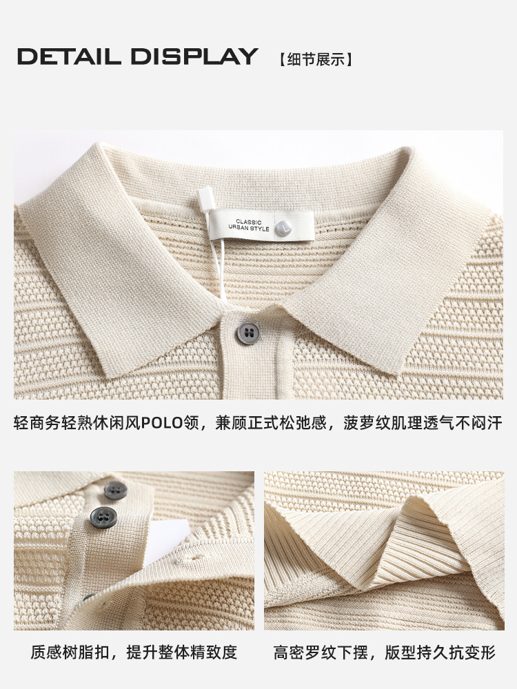 Europa y América transfronterizos hombre hielo de punto polo camisa de manga corta hombre de verano de negocios casual de alto nivel con solapas hombre