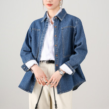 专柜平替牛仔叠穿衬衣女款感内搭蓝色港风复古牛仔衬衫