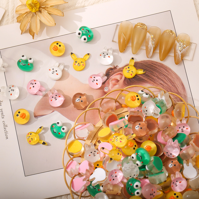 Shake tone nail art cartoon transparent rabbit frog color painting color printing small yellow duck kawaii three-dimensional resin decoration