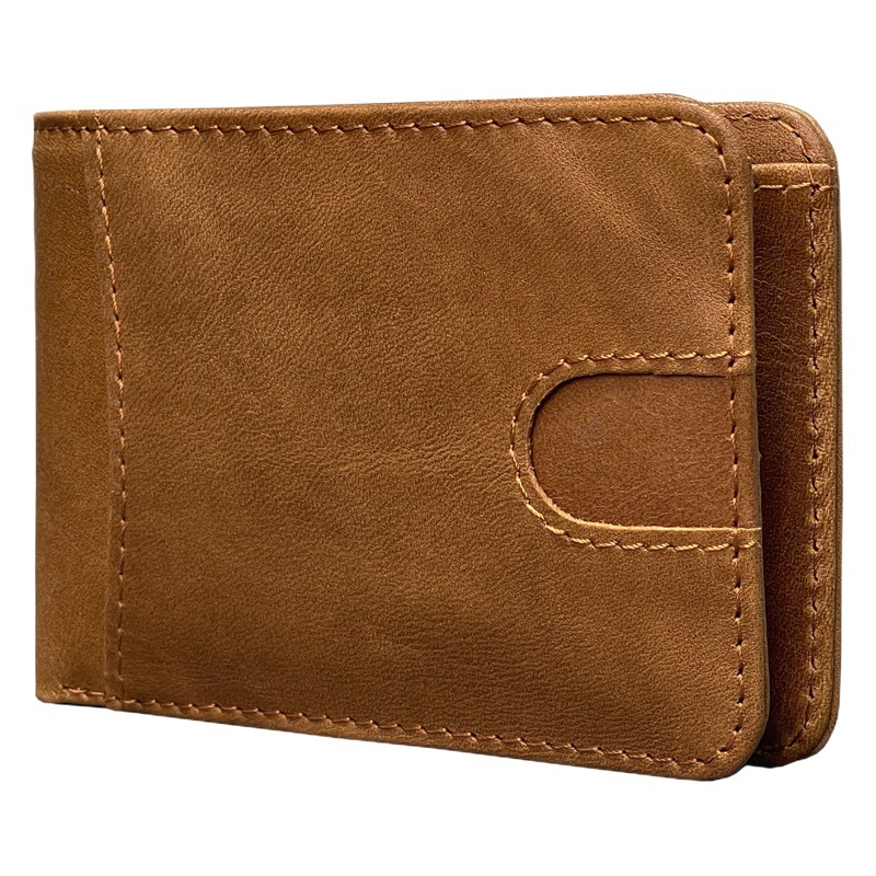 Genuine Leather Men's Wallet, Vintage Casual Short Style Cowhide Wallet, Oil Wax Leather Dollar Bill Holder, Card Holder, European and American Style Coin Purse
